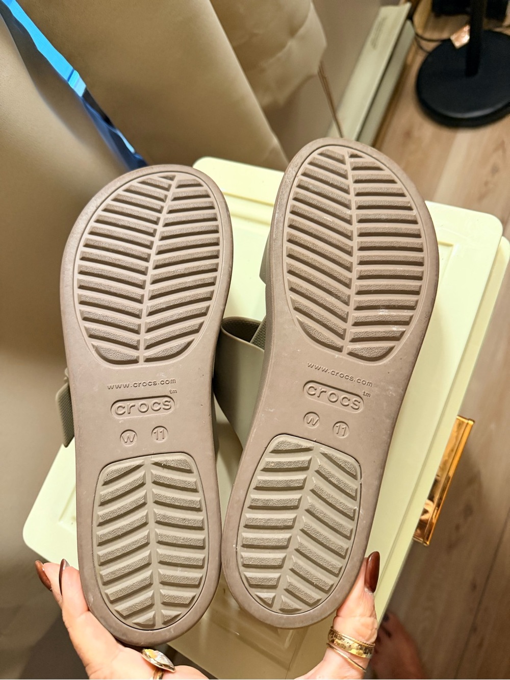 CROCS Women's Taupe Dual-Strap Platform Slide Sandals - Picture 5 of 5